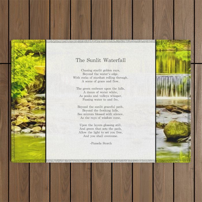 The Sunlit Waterfall Poem Outdoor Rug
