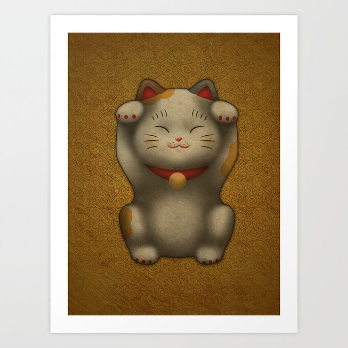 maneki-neko | Lucky Cat (White) Art Print