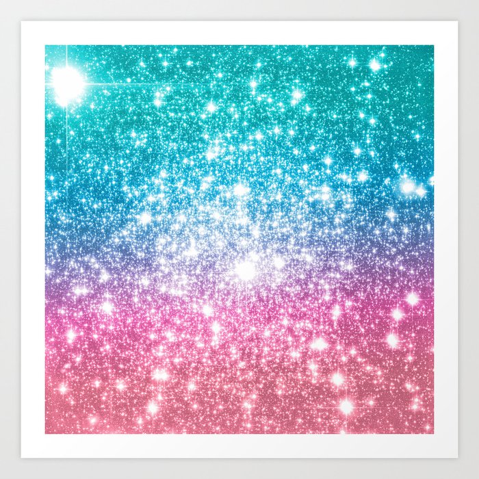 Galaxy Sparkle Stars Teal Turquoise Blue Lavender Pink Art Print