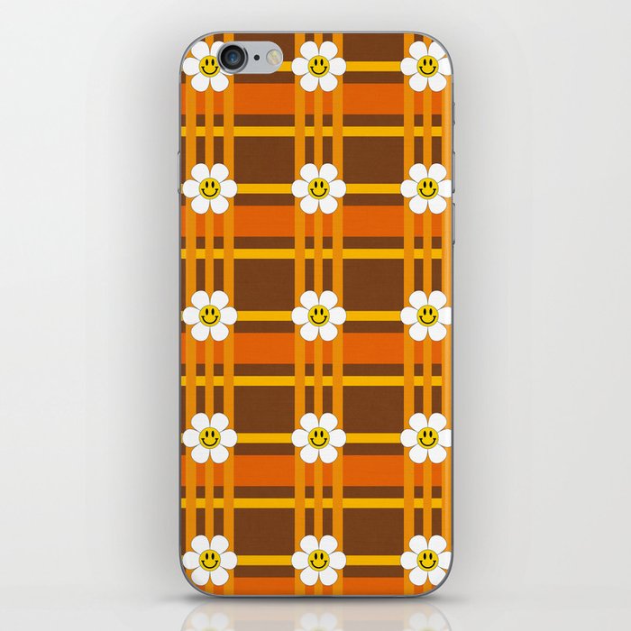Retro floral smiley plaid # 60s sweet caramel iPhone Skin