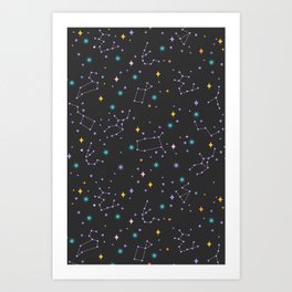 Colorful Night Sky on Black Art Print