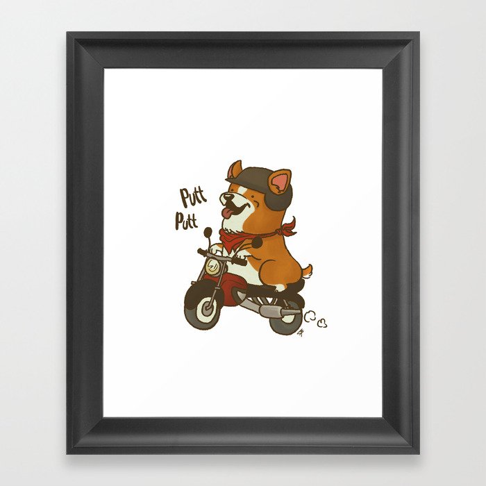 Corgi on a Bike Framed Art Print