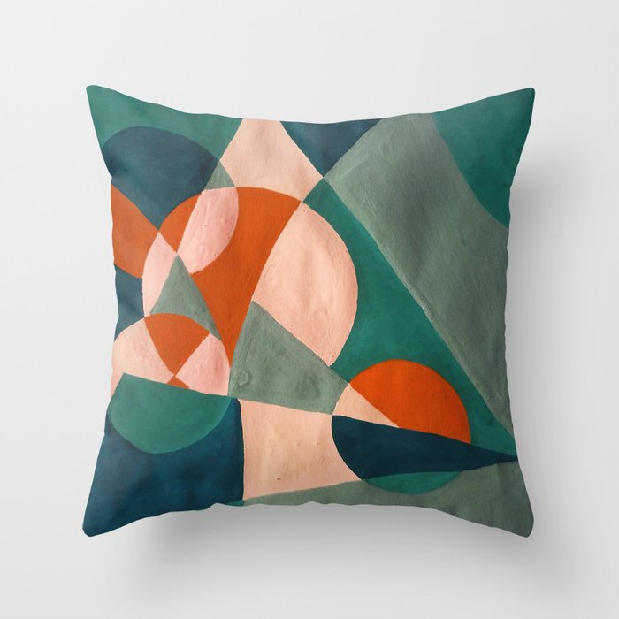 The Sunset & The Mountains Retro Abstract Art - Teal & Burnt Sienna Throw Pillow