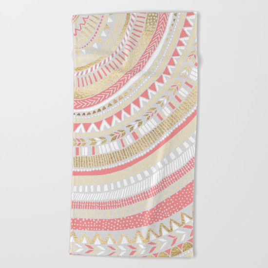 Coral + Gold Tribal Beach Towel