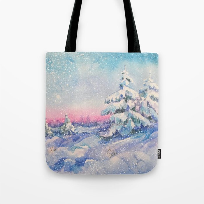 Snowy Sunset in the Winter Forest Tote Bag