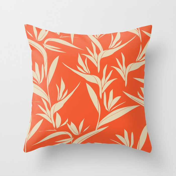 Tropical plants silhouette in orange pattern  Throw Pillow