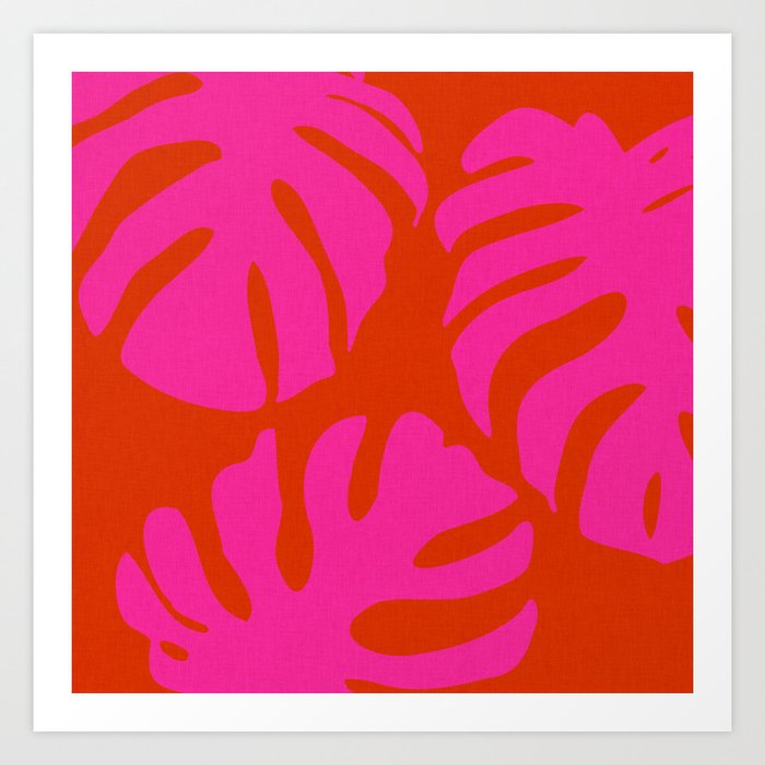 monstera pink orange minimal cut out summer Art Print
