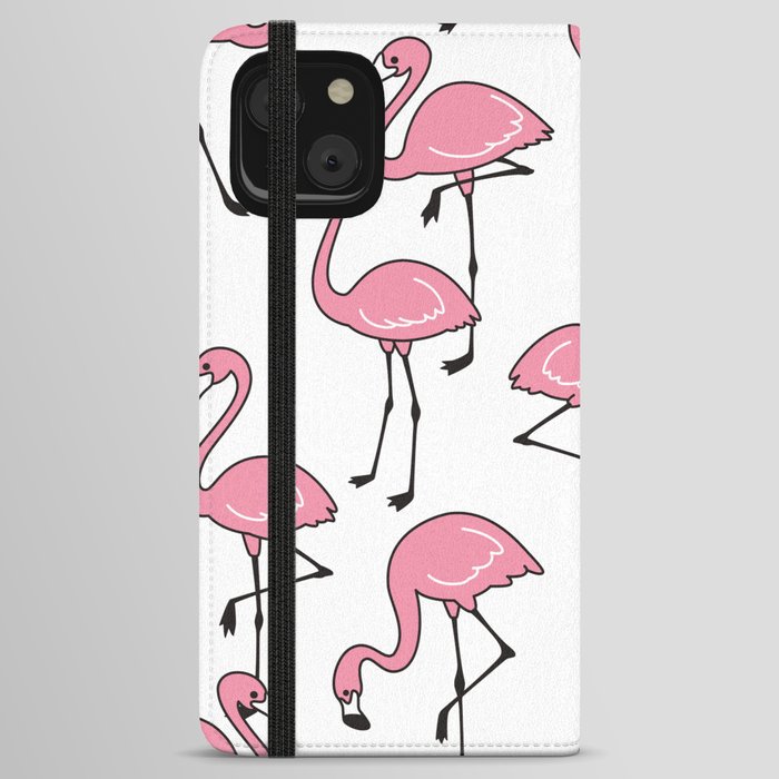 Flamingo seamless pattern vintage pink Flamingos exotic bird tropical scarf isolated tile background repeat wallpaper cartoon illustration doodle iPhone Wallet Case