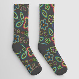 Embroidery imitation floral pattern on dark canvas Socks