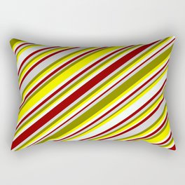 [ Thumbnail: Eyecatching Green, Yellow, Mint Cream, Dark Red, and Light Gray Colored Lined Pattern Rectangular Pillow ]