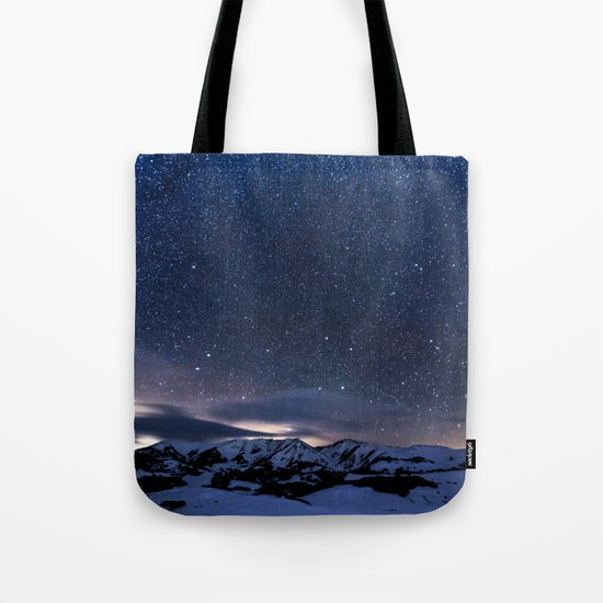 Starry Night Sky Winter Mountain Tote Bag
