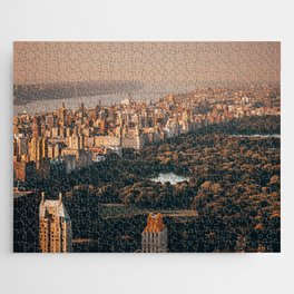 New York City Manhattan aerial view with Central Park and Upper West Side at sunset Jigsaw Puzzle