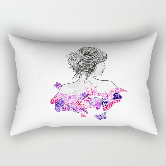 Lady and butterflies Rectangular Pillow