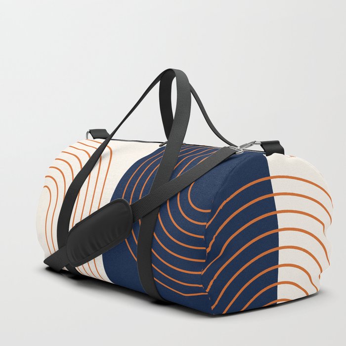 Abstract Geometric Rainbow Lines 11 in Navy Blue Orange Duffle Bag