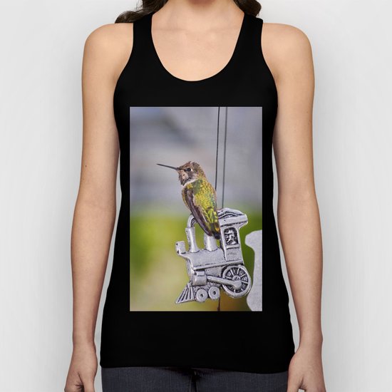 Hummingbird on Train Windchime. © J. Montague. Unisex Tank Top