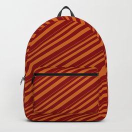 [ Thumbnail: Chocolate and Dark Red Colored Lined/Striped Pattern Backpack ]