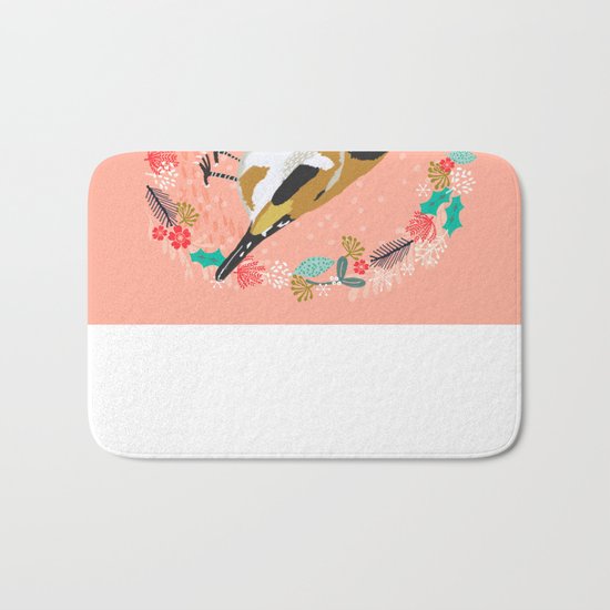 European goldfinch by Andrea Lauren Bath Mat