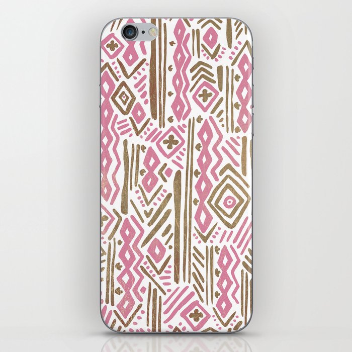 Abstract Geometric Pastel Pink White Gold Tribal Pattern iPhone Skin
