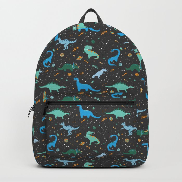 Dinosaurs in Space in Blue Backpack by Lathe and Quill Society6