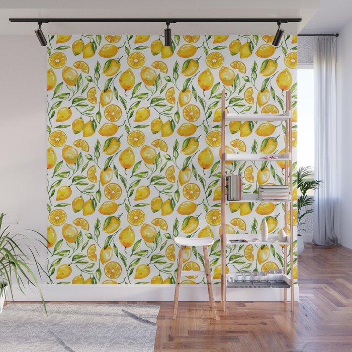 sunny lemons print Wall Mural
