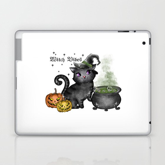 Witch vibes with a witch cat halloween Laptop & iPad Skin