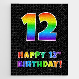 [ Thumbnail: HAPPY 12TH BIRTHDAY - Multicolored Rainbow Spectrum Gradient Jigsaw Puzzle ]
