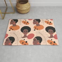 Seamless pattern with beautiful afro women in a flat and line art style. Area & Throw Rug