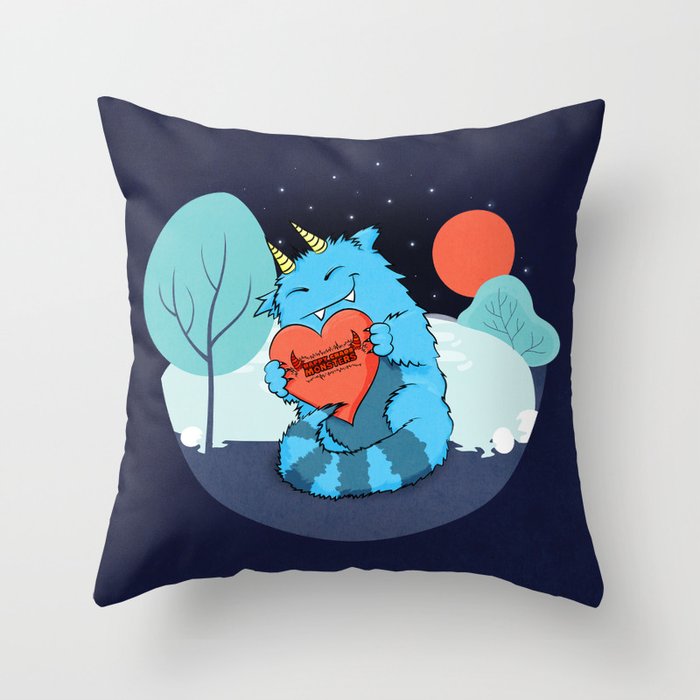 Rawrmeo, the Cuddly Happy Chaos Monster Throw Pillow