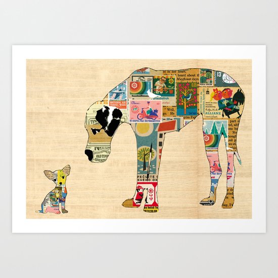 Great Dane and Chihuhua Collage Art Print