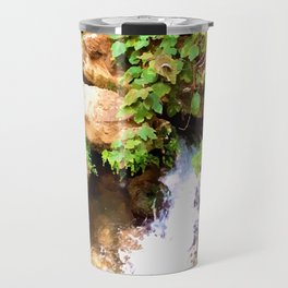 An island of paradise. river, flow, water, turquoise, navy, blue, vegetation, paradise, island, summer, beach, adventure, foam, Travel Mug