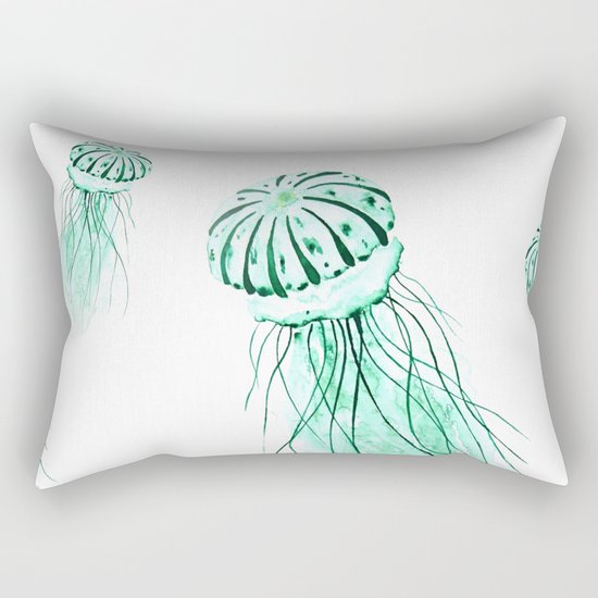 green jellyfish watercolor Rectangular Pillow