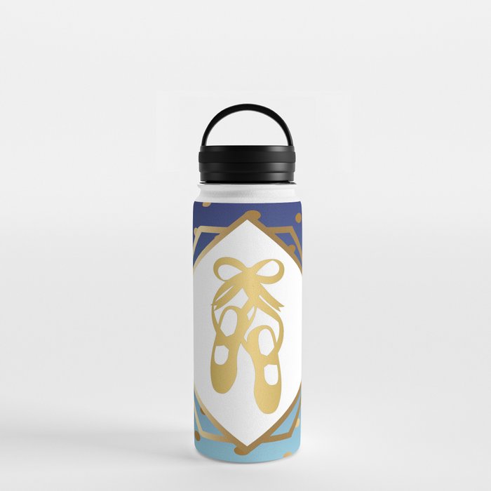 Ballet Shoes - Blue and Gold Geometric Design Water Bottle