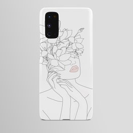 Minimal Line Art Woman with Magnolia Android Case