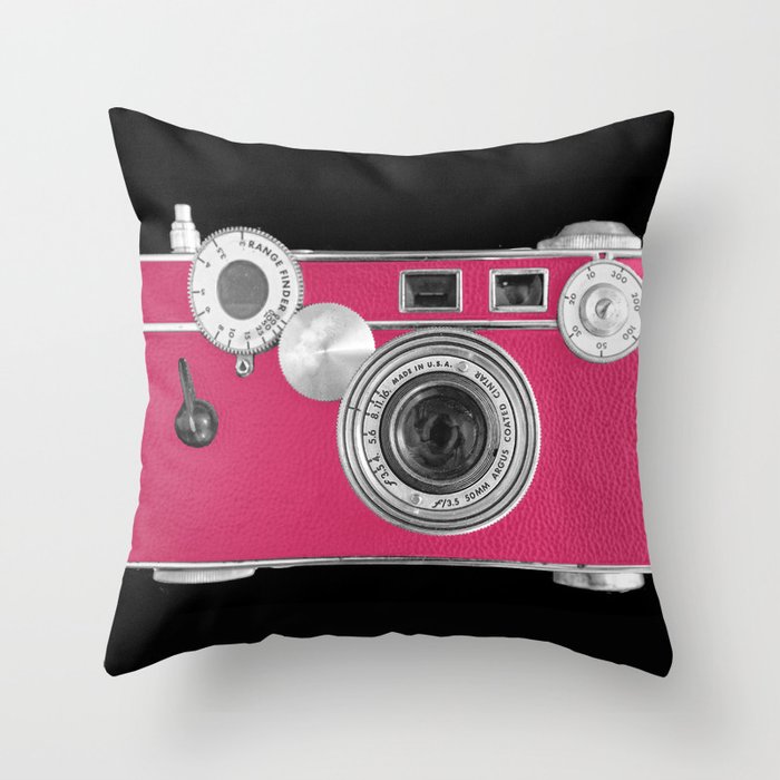 Pink Fashion Camera Throw Pillow