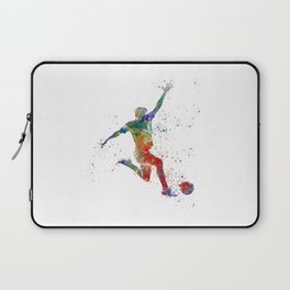 Soccer player kicking in watercolor Laptop Sleeve