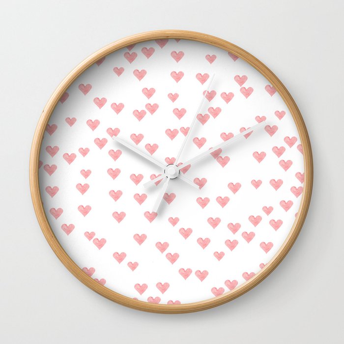 Cute romantic blush pink hand painted watercolor hearts Wall Clock