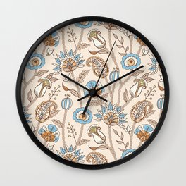 Oriental Jungle Flowers (Blue & Beige)  Wall Clock