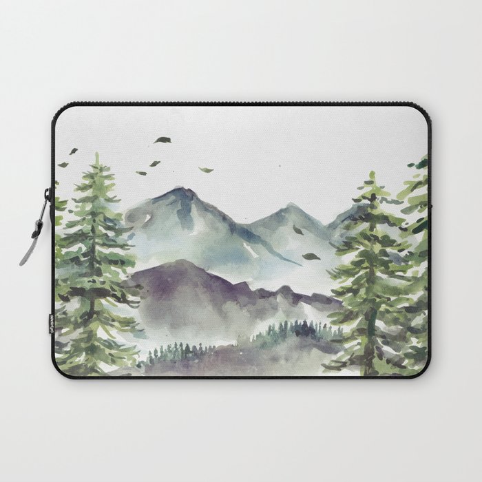 Mountain And Pine Trees Watercolor Laptop Sleeve
