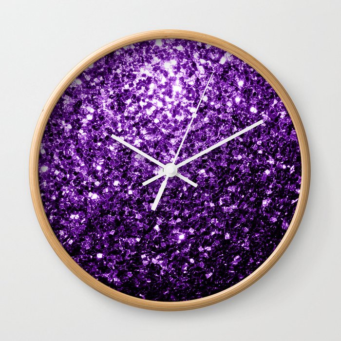 Dark Purple faux shiny glitter sparkles Wall Clock