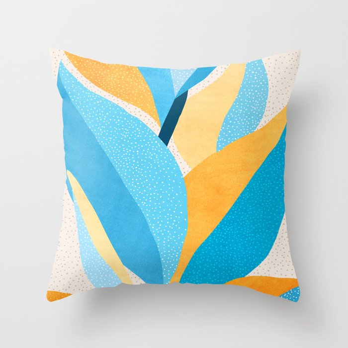 Colorful Blue and Yellow Abstract Botanical Throw Pillow