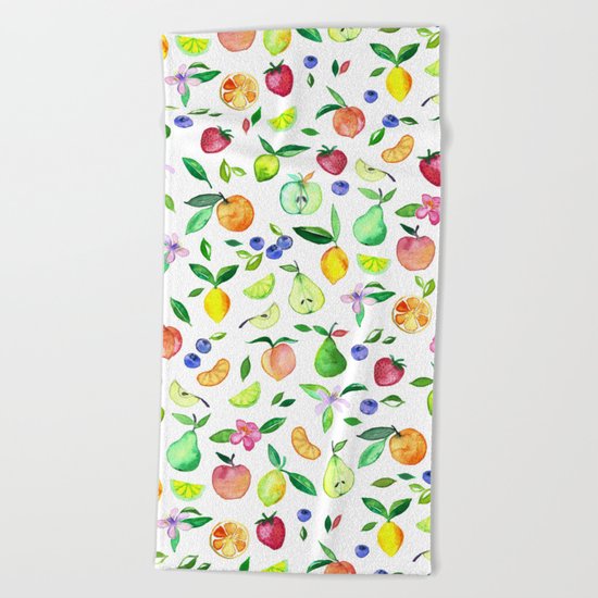 Fresh Fruit - a watercolor pattern Beach Towel