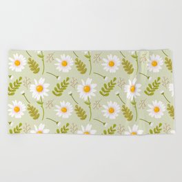 Daisy Floral Pattern-Green Beach Towel