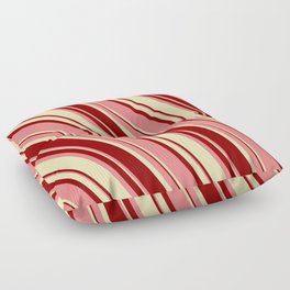 [ Thumbnail: Light Coral, Beige, and Dark Red Colored Lines Pattern Floor Pillow ]