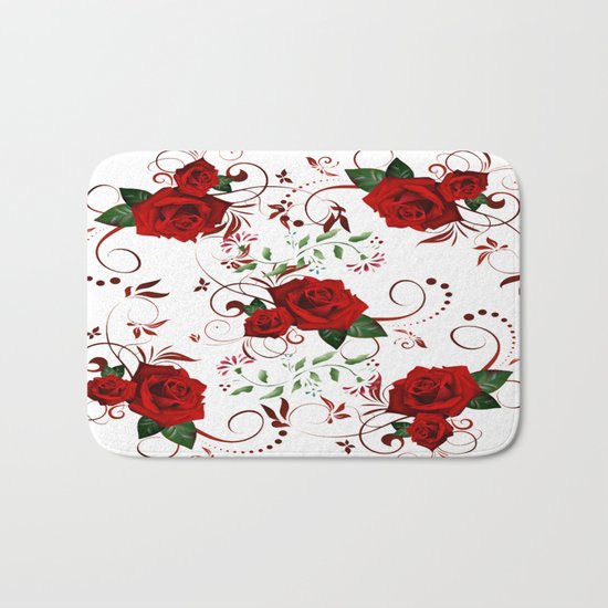 Enchanted Red Rose Abstract Bath Mat