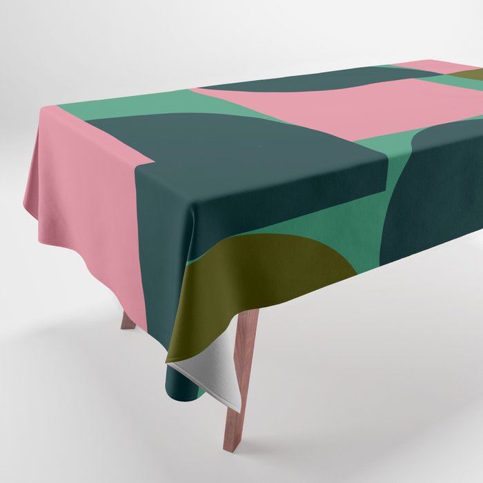 Vintage Geometric Shapes in Pink and Teal Tablecloth