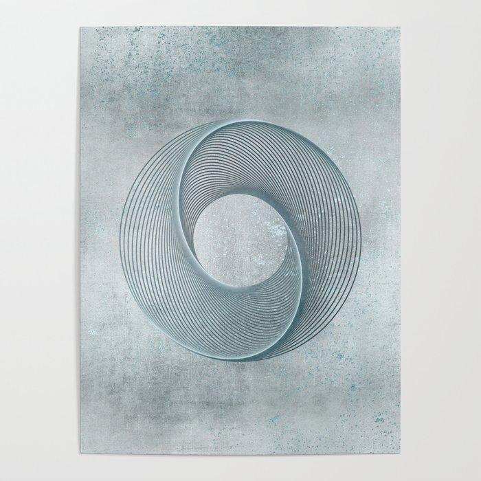 Geometrical Line Art Circle Distressed Teal Poster