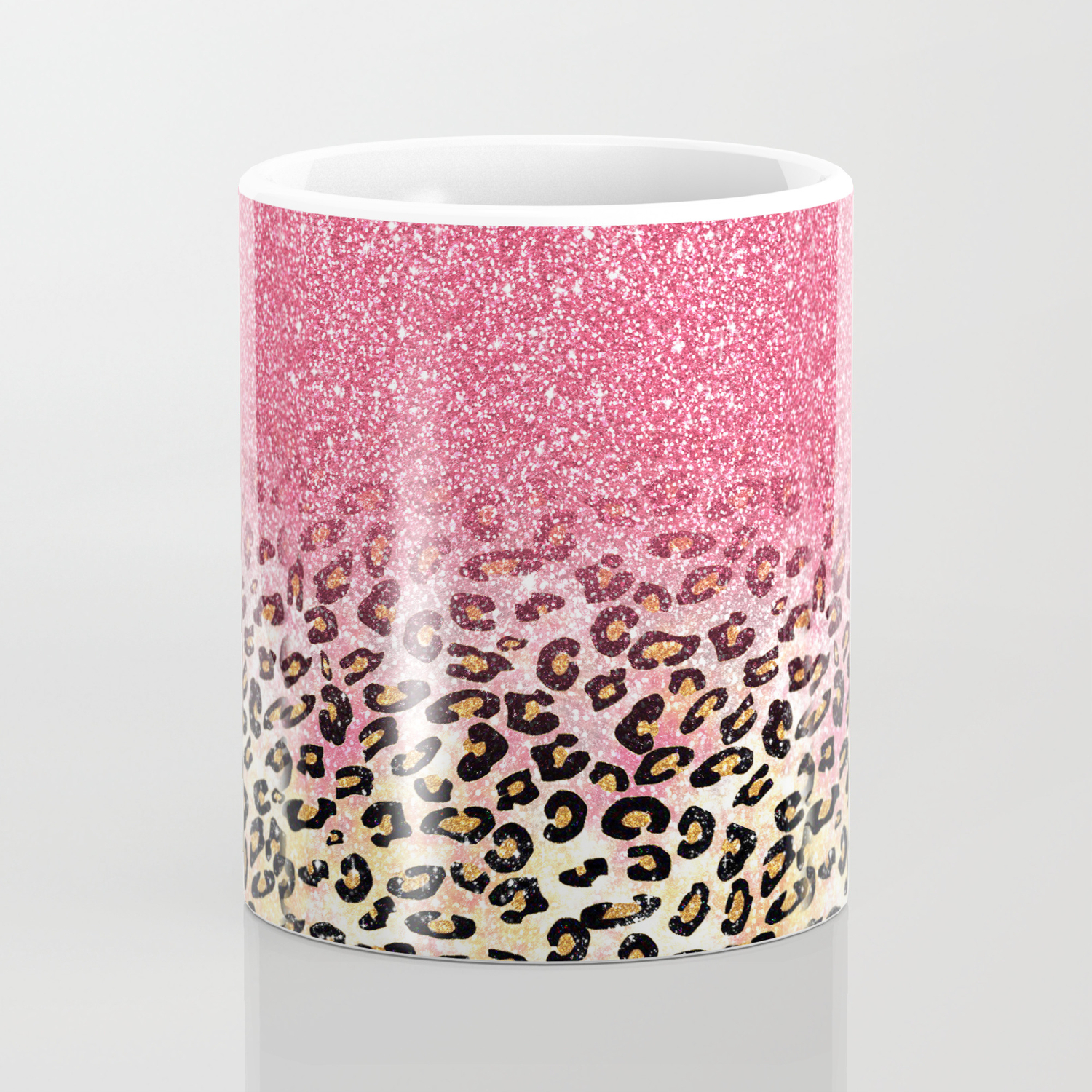 Gift Tag & FREE Phone Wallet New Lg Leopard Print Ceramic Coffee Mug w/Pink Bow 