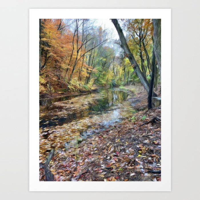 Woods and Stream in Autumn Art Print