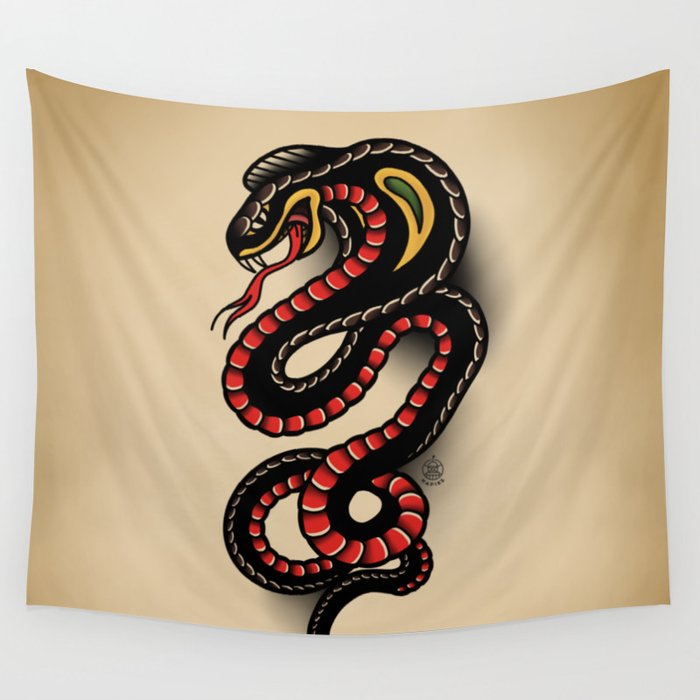 Traditional Tattoo Snake Wall Tapestry