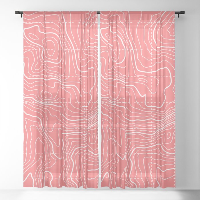 Topographic map - Salmon Sheer Curtain